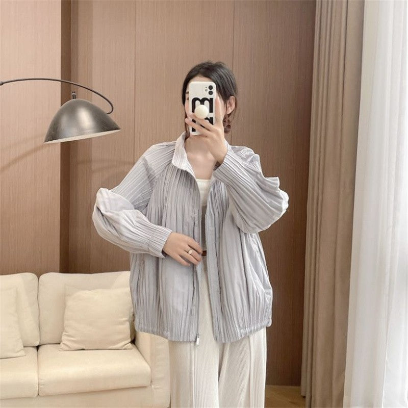 Miyake Wind Pleated Fashion High-end Fashion Commuter Women's Long-sleeved Short Wind-resistant Warm Coat Cotton-Padded Clothes