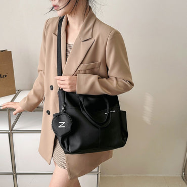 Minimalist Nylon Tote Bag, Oxford Waterproof Handbag Shoulder Crossbody Bag with Pocket, Effortless Style for Women Daily Errand