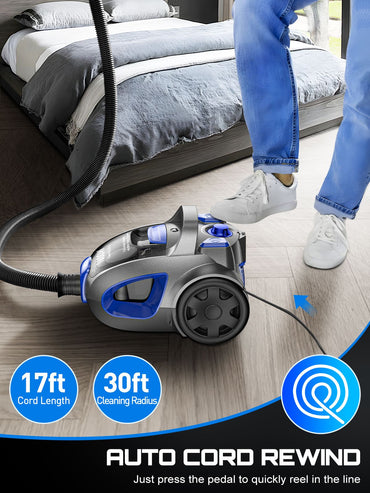 32KPA 1600W Bagless Canister Vacuum Cleaner,H13 HEPA Filter,3.7Qt Large Capacity,Corded Vacuum for Hard Floor, Carpet, Pet Hair