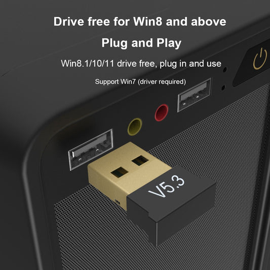 Adaptador Bluetooth 5.3 USB Compatível com Windows 11/10/8.1 Receptor de Música Plug&Play Mini Transmissor para PC Desktop