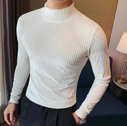 New Gold Velvet T Shirt Men Clothing Fashion Trend Male Luxury Prom Party Long-sleeved Striped Pullover Tops Homme