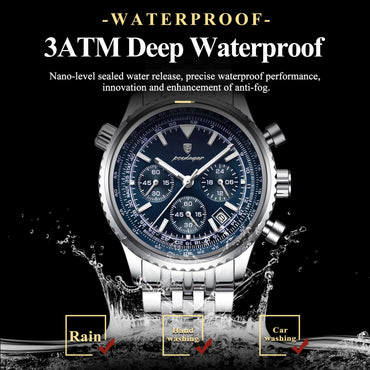POEDAGAR Fashion Military Men's Watches Waterproof Luminous Date Chronograph Man Watch Stainless Steel Luxury Quartz Male Clock
