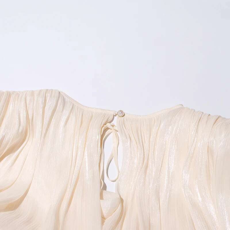 TWOTWINSTYLE Solid Blouse Mini Dresses For Women V Neck Long Sleeve Spliced Lace
