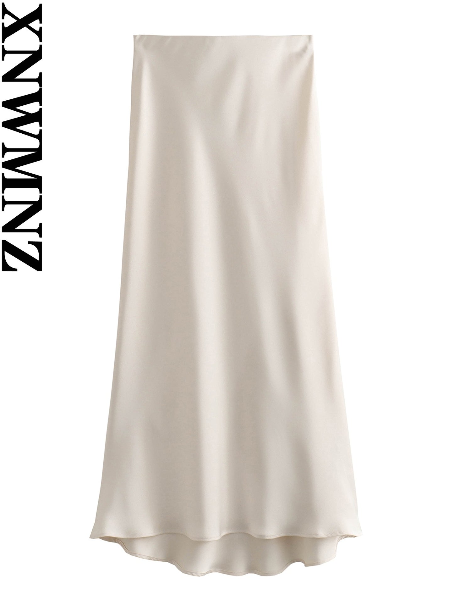 XNWMNZ Women's Fashion 2023 Flowing Satin Midi Skirt Women Vintage Elastic High
