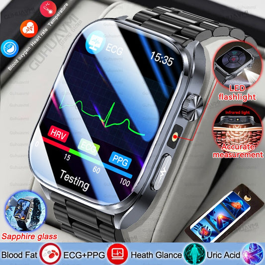 Smartwatches 2025: Novo ECG+PPG, relógio feminino e masculino, ácido úrico, pressão arterial, oxigênio no sangue, análise corporal, gordura corporal, chamadas BT, lanterna de LED.
