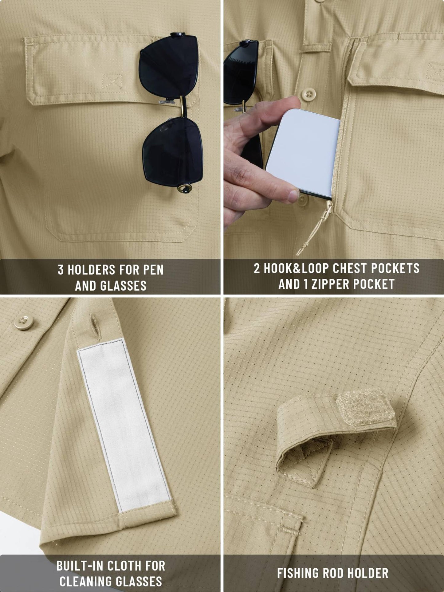 TACVASEN UV Block Fishing Shirts Mens Sun Protection Quick Dry Long Sleeve Shirts Mesh Breathable Hiking Cargo Shirts Work Shirt