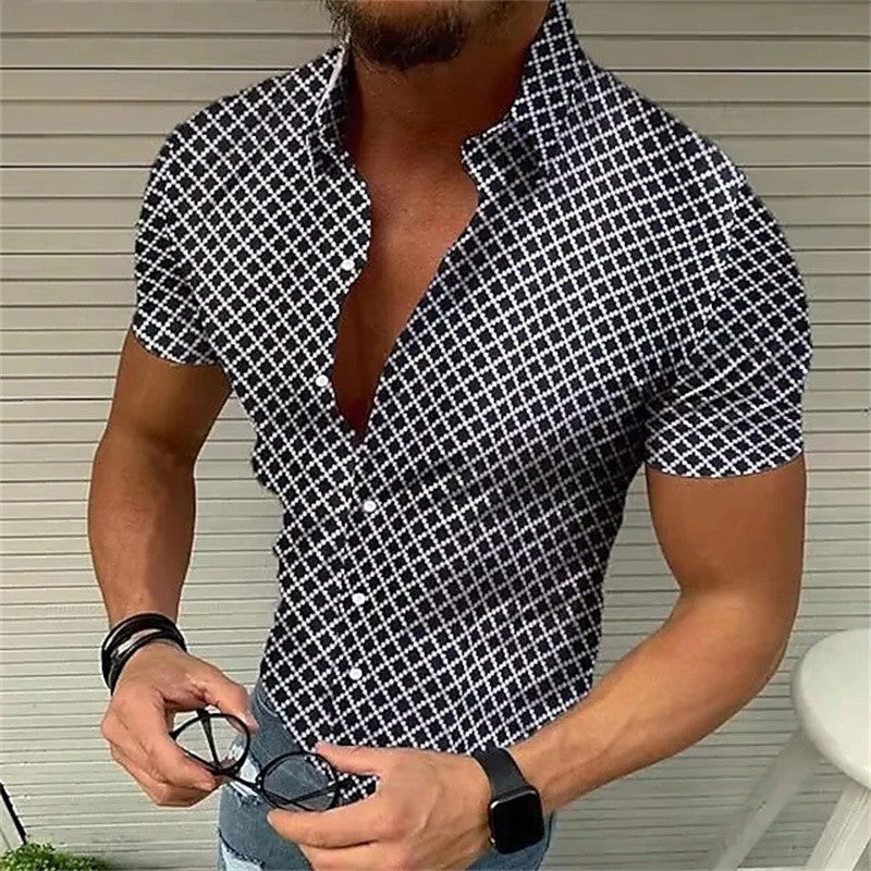5-color summer men's retro plaid shirt fashion casual luxury shirt short sleeve men's Hawaiian shirt camisa Masculina 5XL 2023