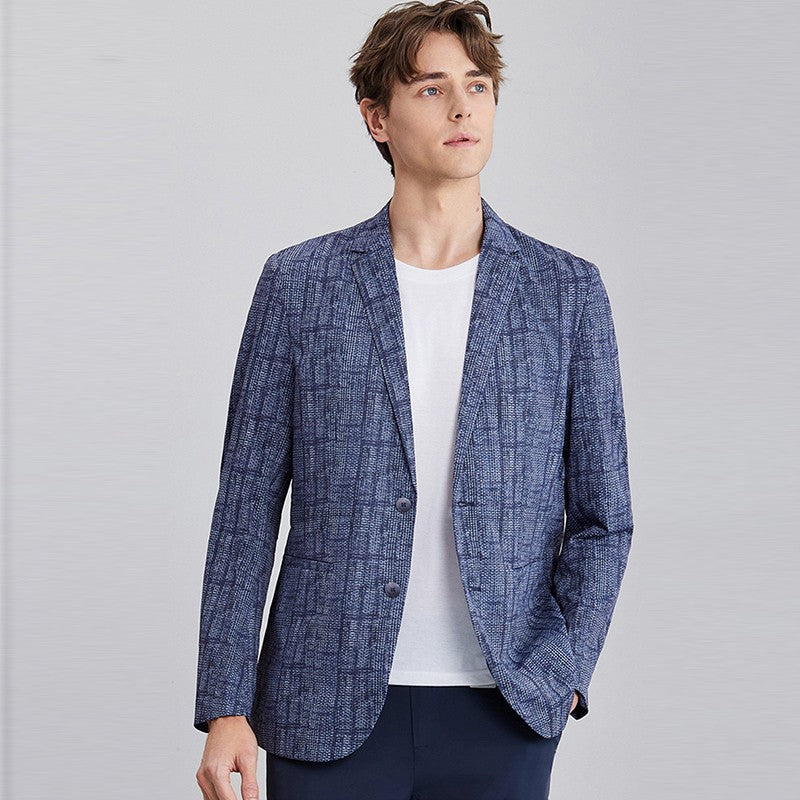 High-End Lightweight Knitted Me Qui-Dry Casual Men's Summer Thin Suit Jaet Busin Gentleman Sle round Hemline Long ...