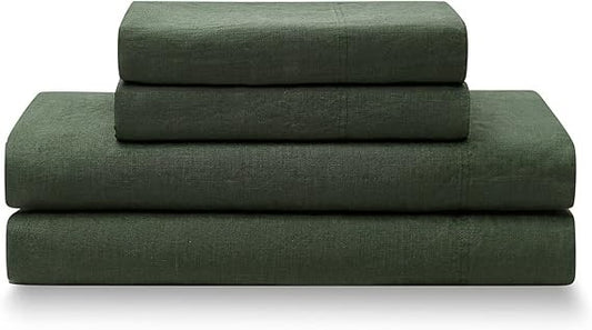 YnM French Linen Sheet Set - Cozy, Skin-Friendly, and Eco-Friendly Pure French Linen Sheets Collection, 3-Piece Set Includes Fla