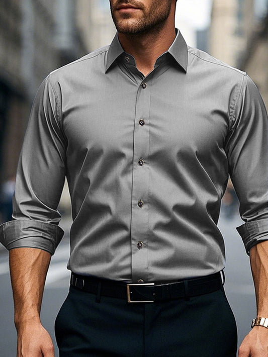 FGKKS Men Casual White Shirt Brand Fashion Solid Color Long Sleeve Elastic Fabric Male Business Dress Shirt