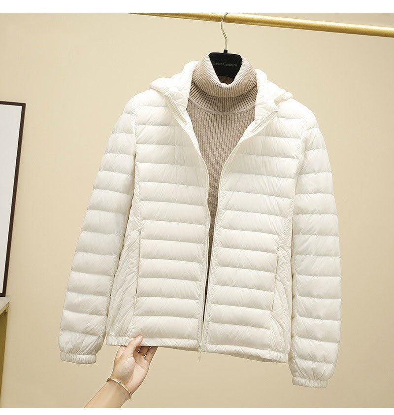 Schinteon Women Ultralight 90% White Duck Down Jacket with Removable Hood Autumn Winter Thin Outwear Portable Storage 2024 New