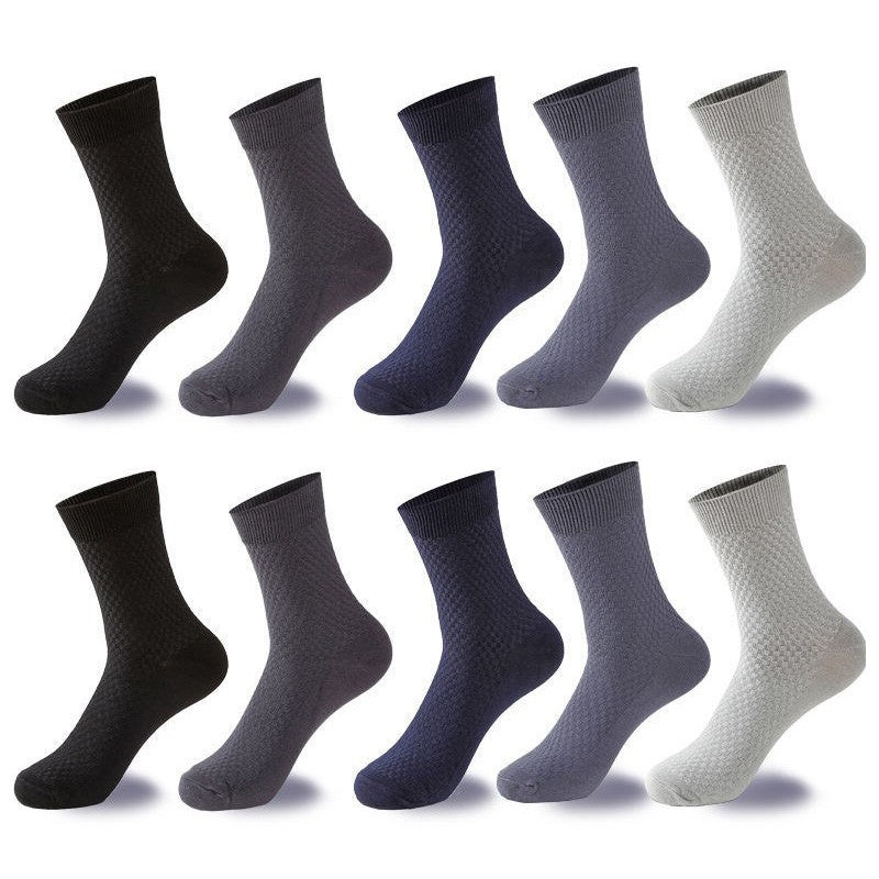 10 Pair Men's Bamboo Fiber Socks Harajuku Retro Breathable Business Man Socks Black Long Sock Deodorant Gift Set Size 39-46