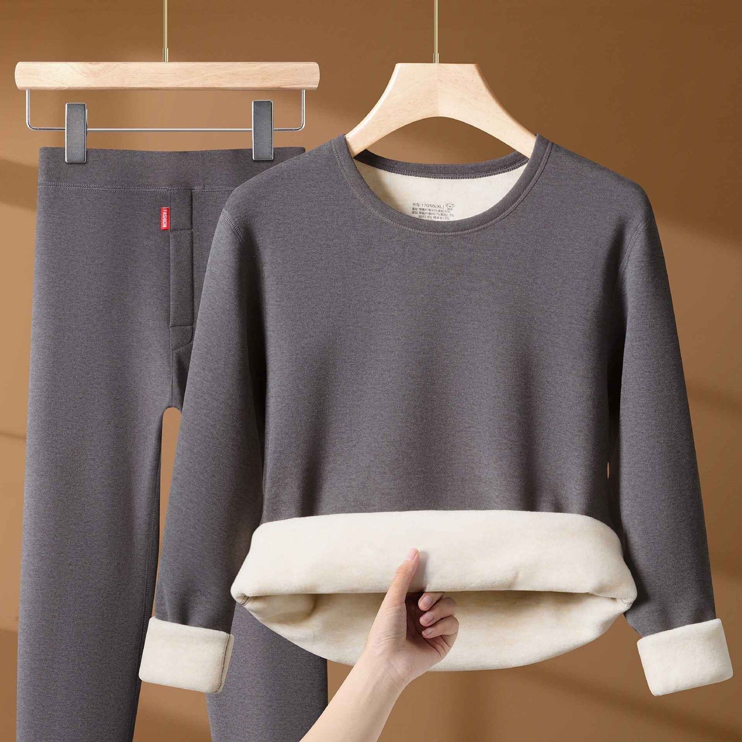 Winter Thermal Underwear Set For Men And Women Thick Velvet Lining Suitable For Wearing Cold Warm Underwear's Top And Bottoms