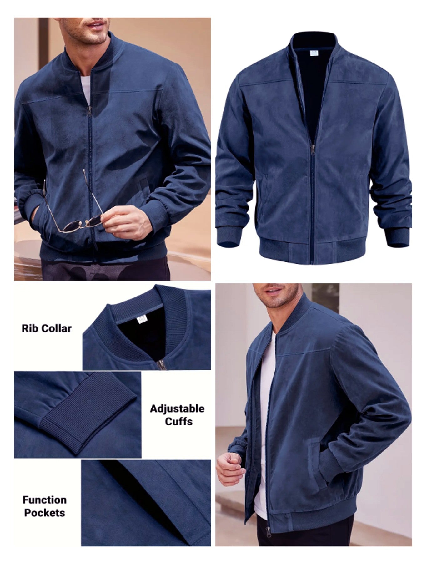 Men's suede nap fabric casual jacket Round neck zipper Solid color Sport Bomber Jacket Casual edition sports and golf fashion