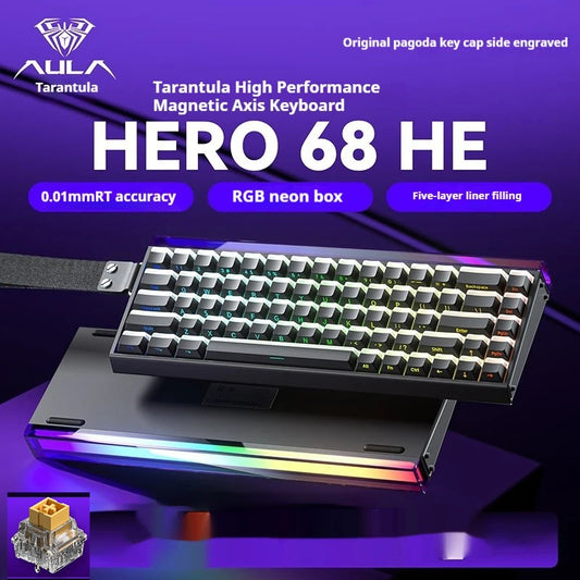 AULA Hero 68HE Magnetic Keyboard RGB Light Wired Hot Swap Esports 8K Gaming Hero68 Mechanical Keyboard Low delay PC Accessories