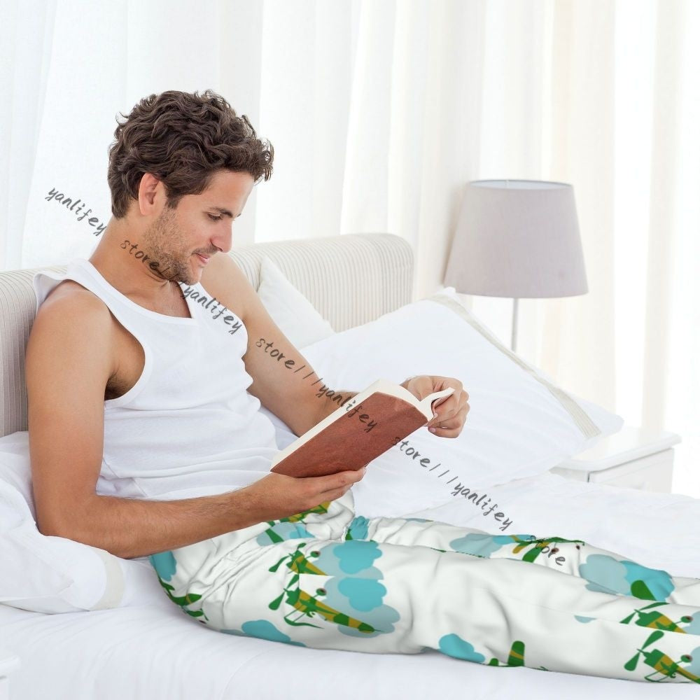 Men Sleep Bottoms Male Lounge Trousers Men's Airplanes And Clouds Pajama Pants