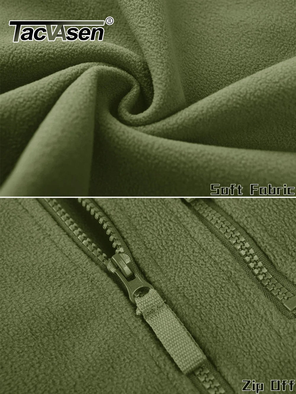 TACVASEN Full Zip Up Green Fleece Jacket Thermal Warm Work Coats Mens Zipper Pockets Jacket Hiking Training Outwear Windbreaker