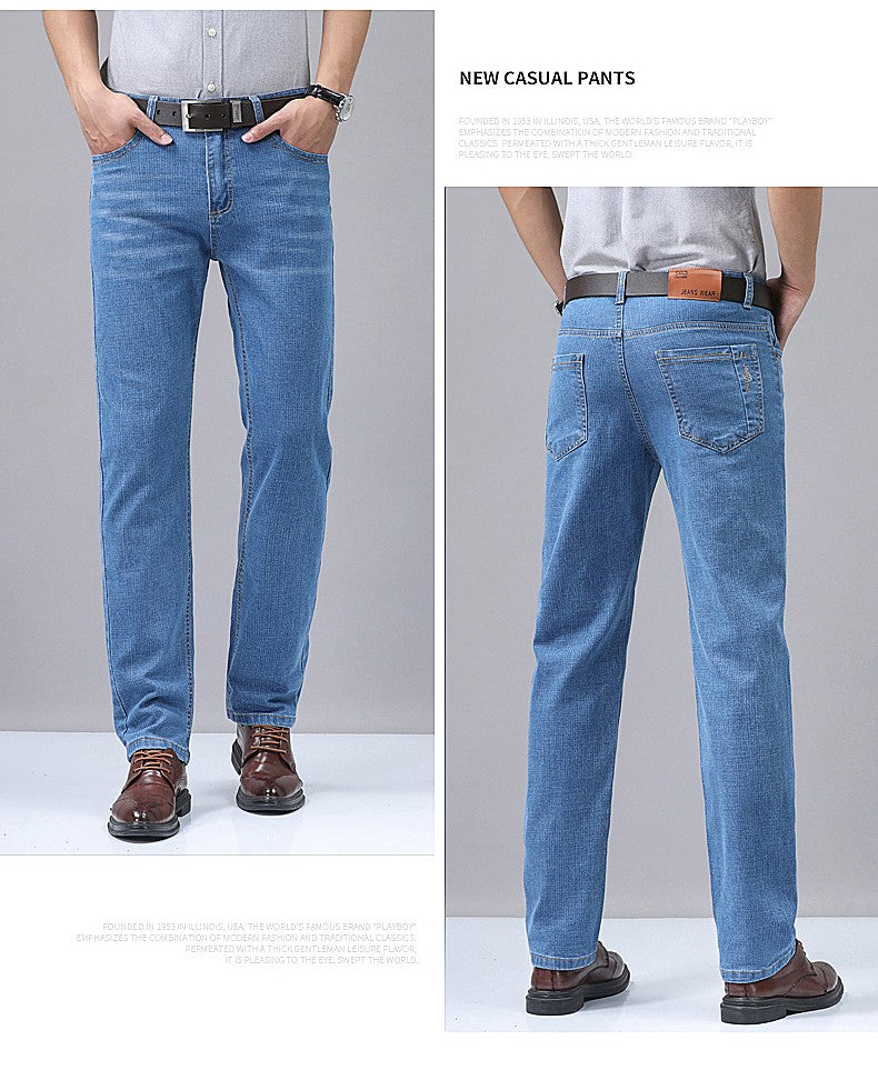 Men's Denim Jeans Thin Summer Straight Business Soft Fashion New High Quality Pants New Arrivals Dropship OL Work Trousers