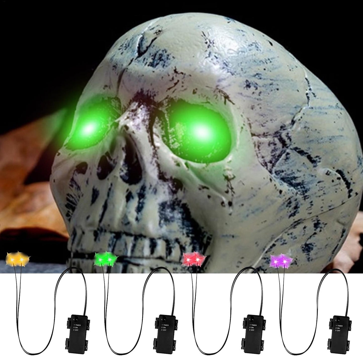 Glowing LED Eyes for Halloween Decors - Auto Timer Light Up Props for Skulls, Pumpkins, Tombstones Indoor Outdoor Spooky Decor
