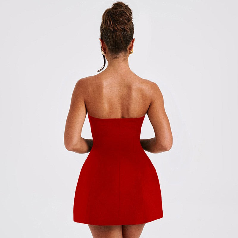 Sexy A-Line Dress Women's Summer New Solid Sexy Sleeveless Off Shoulder Bodycon