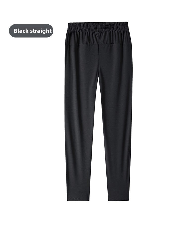 Men's solid color pants summer ice silk elastic quick drying loose sports pants suitable for casual and business wear M-8XL