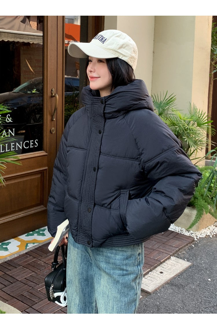Korean Winter Women Black Beige Hood Zipper Down Jacket Ladies Blue Single Breasted Short Warm Thick Bread Coat Streetwear Trend