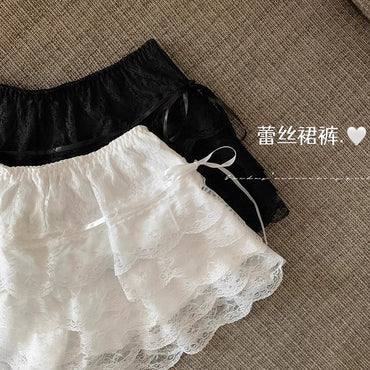 Women Lace Safety Pants Bowknot Frilly Lace High Waist Safe Pants Female Boxers Under Shorts Lady Anti-light Leggings