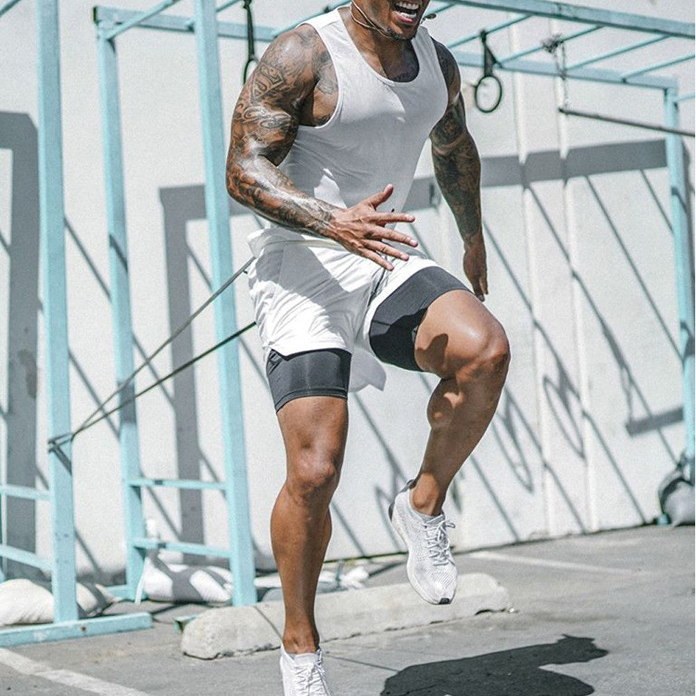 Men Shorts 2 In 1 Double-deck Quick Dry GYM Sport Shorts Fitness Jogging Workout Men Sports Short Pants