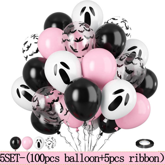 20Pcs Pink Halloween Balloons Ghost Balloon Black Latex Balloons Bat Confetti Ballon for Birthday Halloween Party Decorations