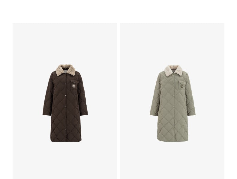 TOYOUTH Womens Down Coat 2024 Winter New Fur Collar Single Breasted Button Medium Thick Long Coat