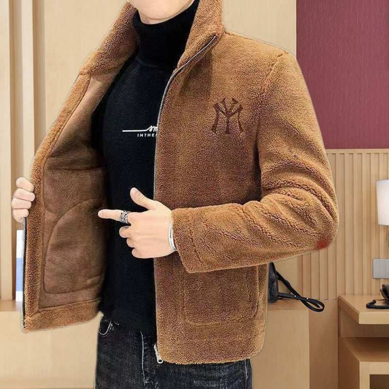 2025 Autumn/winter Korean Edition New Men's Lamb Wool Coat High Collar Thick Wool Men's Cotton Coat Trendy Coat Wholesale
