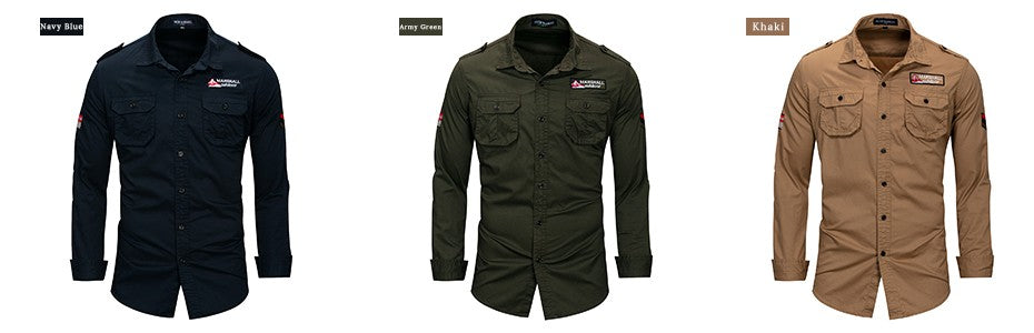 Fredd Marshall 2022 New 100% Cotton Military Shirt Men Long Sleeve Casual Dress Shirt Male Cargo Work Shirts With Embroidery 115