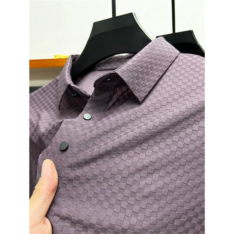 Men's Luxury and Fashionable Waffle Short Sleeve Polo Shirt, Lapel, Ice Silk, Breathable, Casual, Summer, 2024 New, High-End