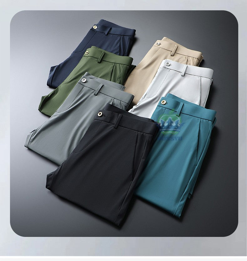 High Stretch Fabric Summer Thin Ice Silk Business Pants Men Elastic Waist Classic Work Office Formal Suit Trousers Plus Size 40