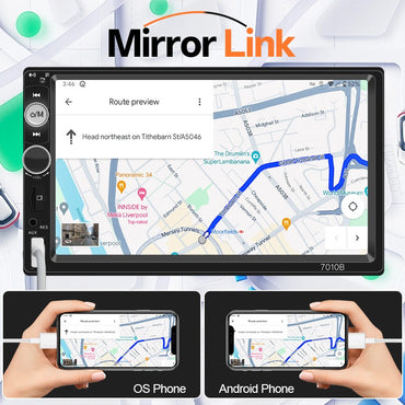 Hippcron 2 Din Car Radio Multimedia MP5 Player 7 inch HD Touch Screen Support AUX/USB/TF Mirror Link 12V Vehicles Universal