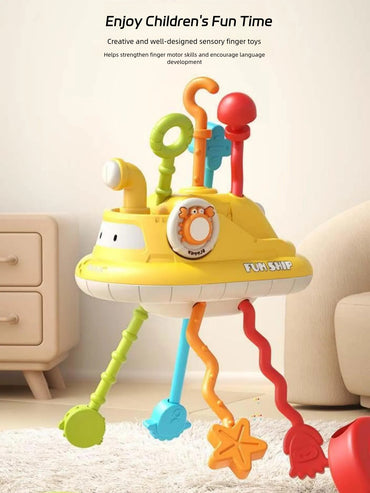 1-3Year Babies Random color matching Sensory Montessori Toys Silicone Pull String Toy for 0 12 Months Teething Small boat desig