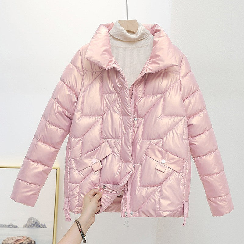 Women Jacket Winter Parkas Female 2023 New Glossy Down Cotton Jackets Stand Collar Casual Warm Parka Short Coat Female Outwear
