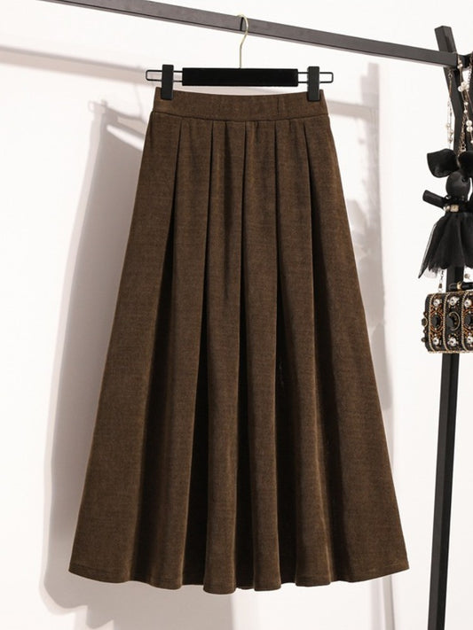 2025 Plus Size Pleated Skirts Solid Versatile Medium Length Skirt A-Line Maxi Gown Cover Autumn Winter New Half-length Skirt