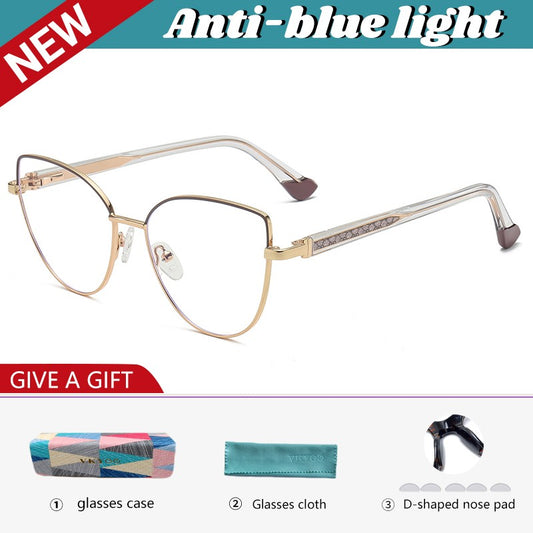 VICKY New Personalized Simple Cat's Eye Fashion Design Women's Anti-Blue Light Reading Glasses Customizable Prescription 78001