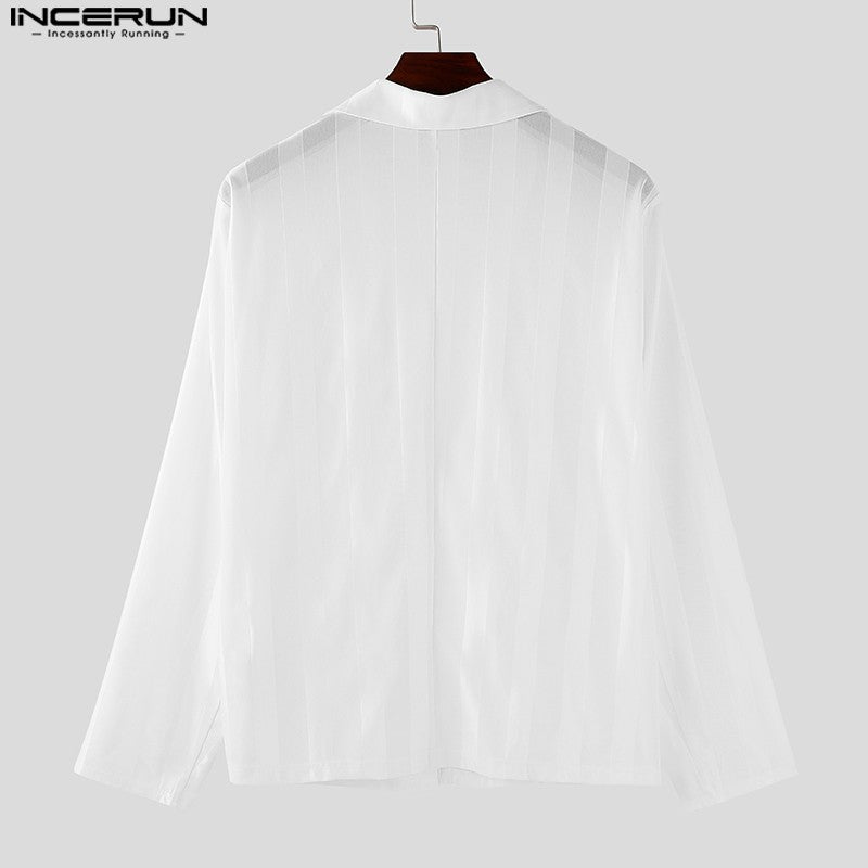 INCERUN Handsome New Men's Tops 2024 See-through Striped Suit Coats Fashionable Male Hot Selling Long Sleeved Blazer S-5XL 2024