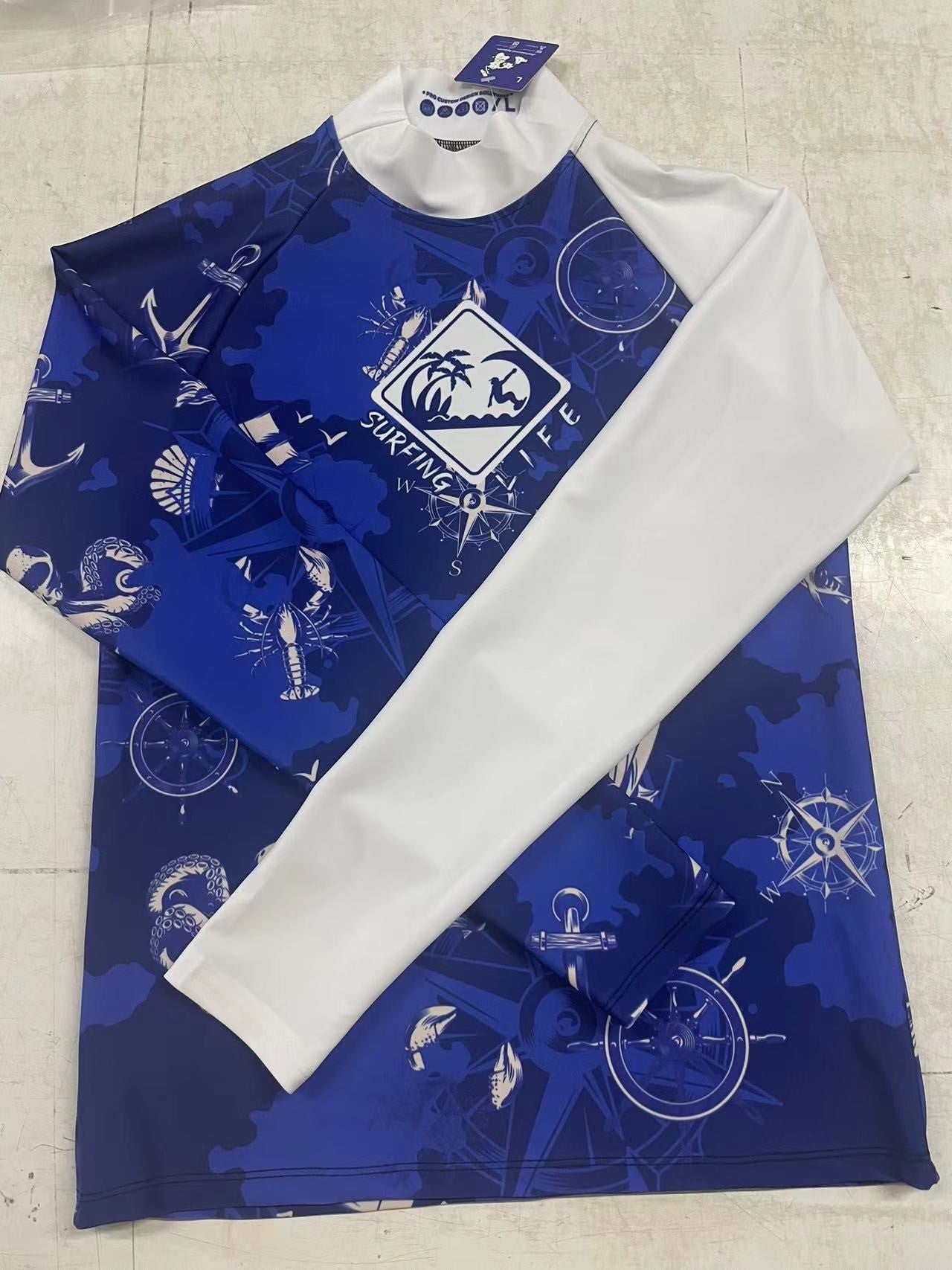 New Men's Long Sleeve Surfing Life Shirt Beach Sun Screen Surf Sweatshirt Rashguard UV Protection Swimwear UPF Gym Clothes