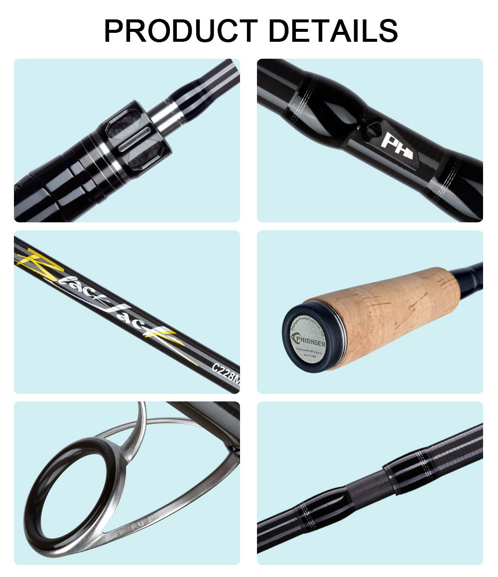 BIUTIFU Varas de Pesca Fuji para Spinning e Casting 1.98/2.1/2.4/2.7/3.0/3.3m Carbono T800 2 Pontas ML/M/MH/H Isca 5-80g Carretilha Vara Rápida