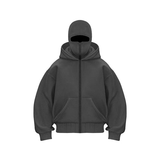 Men and women Balaclava Y2K Gothic Harajuku winter new item double hooded sweatshirt men's hooded mask zipper sportswear