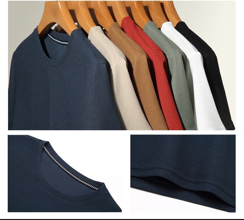 Men's New Summer Waffle round Neck Short Sleeve T-Shirt Comfortable Breathable Short-Sleeved Top for Casual Wear