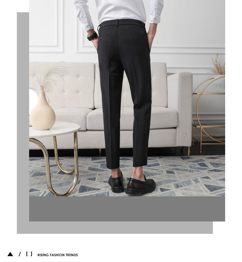 New Men Non-iron fabric Dress Pants Slim Straight Black Apricot Dark Gray Casual Suit Pants Male Business Little Feet Suit pants