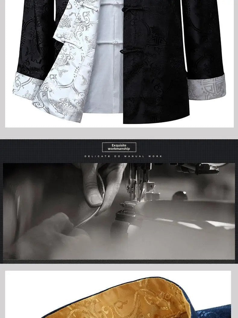 Spring Autumn Double-Sided Wearable Vintage Blazer Jacket Men's Casual Chinese Style Middle-Aged And Elderly Fashion Outerwear