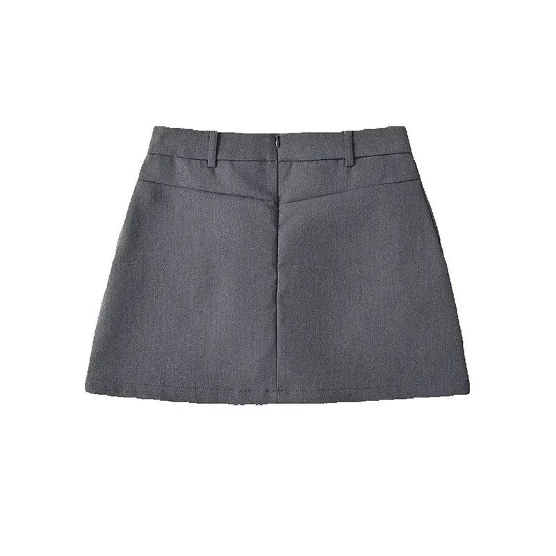 Mooyufon Women Fashion Solid Back Zipper A-Line Mini Skirt Vintage High Waist Fe