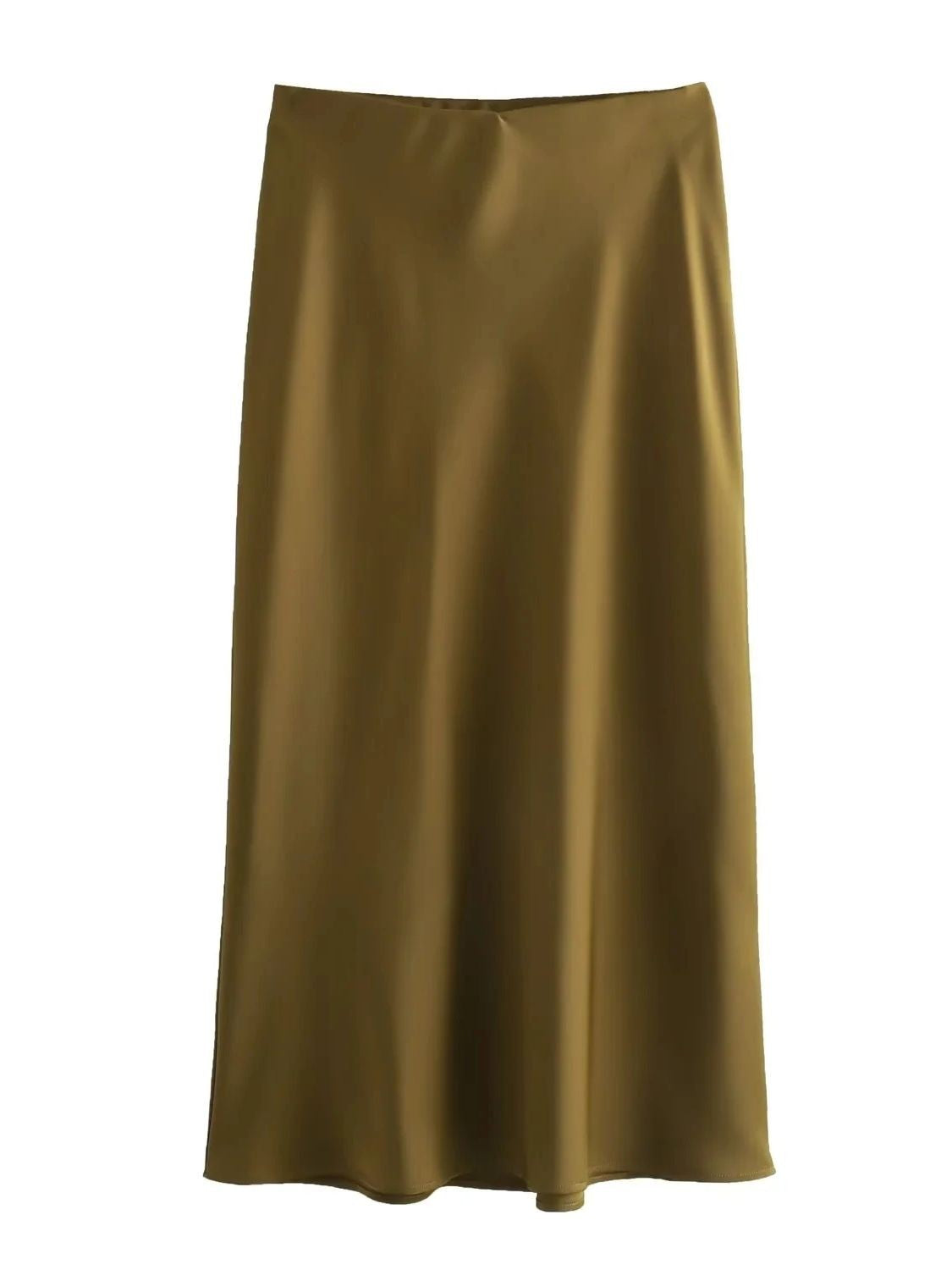 XNWMNZ Women's Fashion 2023 Flowing Satin Midi Skirt Women Vintage Elastic High