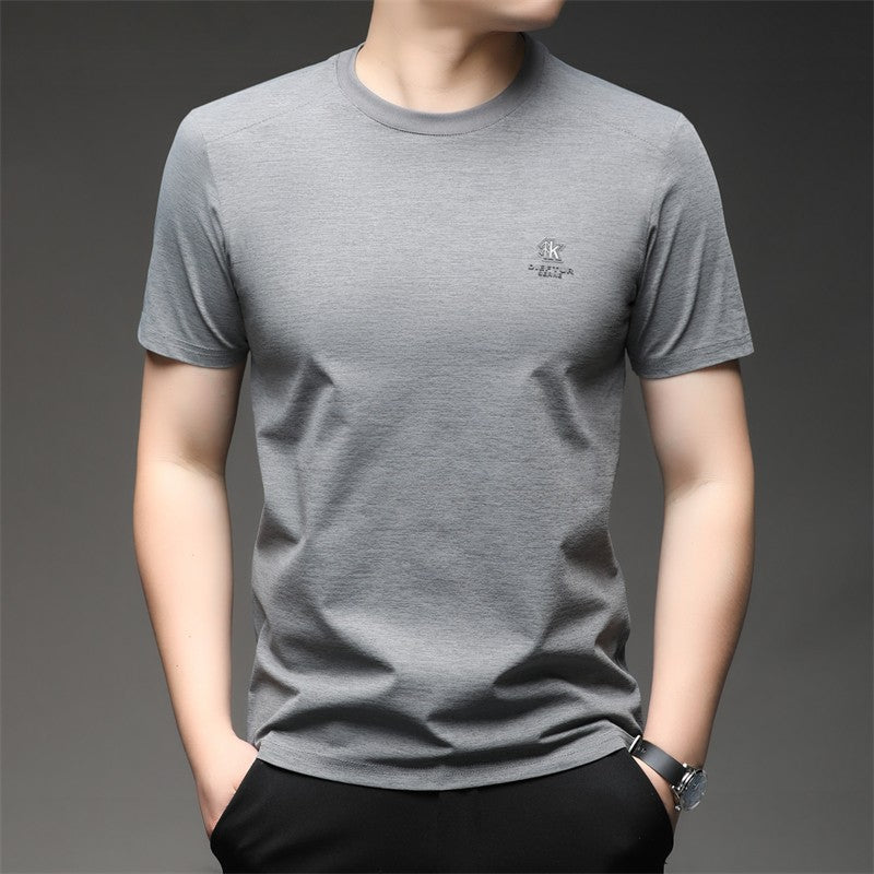 2025 New Men's Korean Style Fashion Badge Short Sleeved Sleeve Round Neck T-shirt Casual and Comfortable Summer Versatile Top
