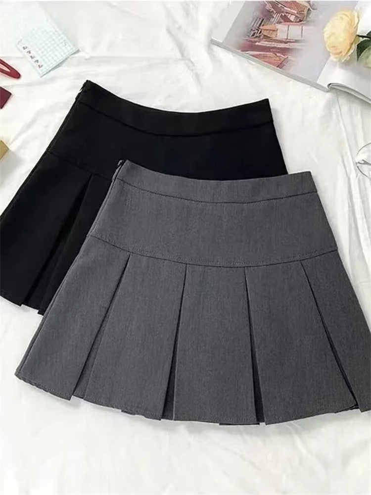 Vintage Gray Pleated Skirt Women Kawaii High Waist Mini Skirts Korean Fashion Sc